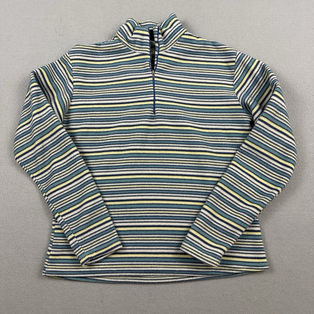 Patagonia Sweater Women Medium Blue Yellow Stripe 1/4 Zip Fleece Hiking Outdoor
